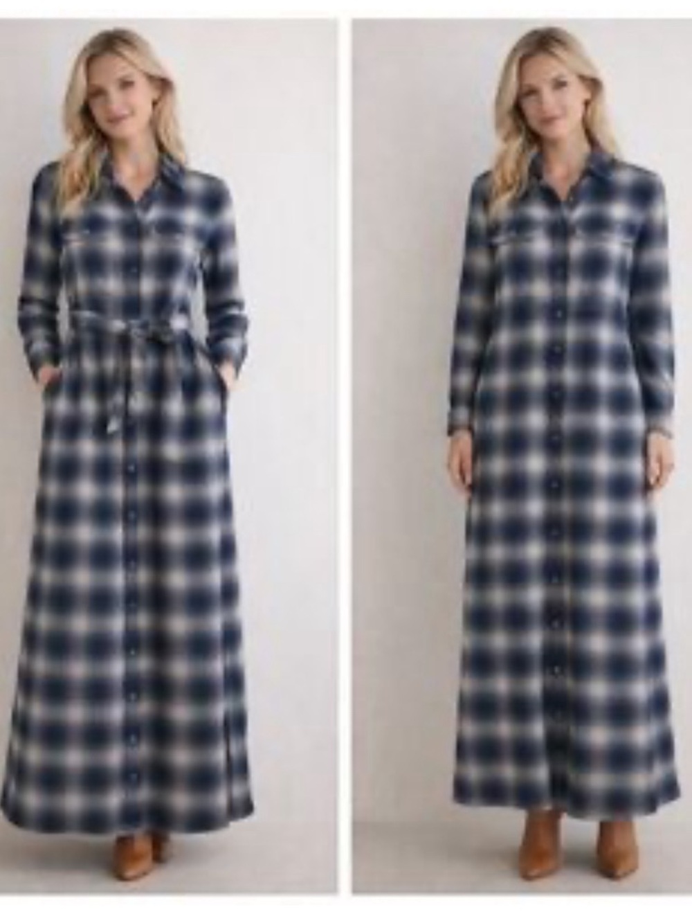 New Polo Ralph Lauren Plaid Button-Front Shirt Dress with Waist Tie - Blue Sz 10 - Picture 2 of 9